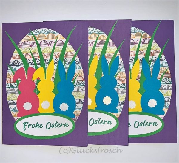 Osterkarte lila mit Osterei und Hasen 10,5 x 15 cm mit Umschlag – Bild 3